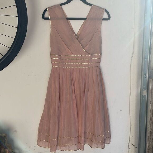 Adrianna Silk Dress size 8 with metallic gold & sequins - Picture 1 of 6